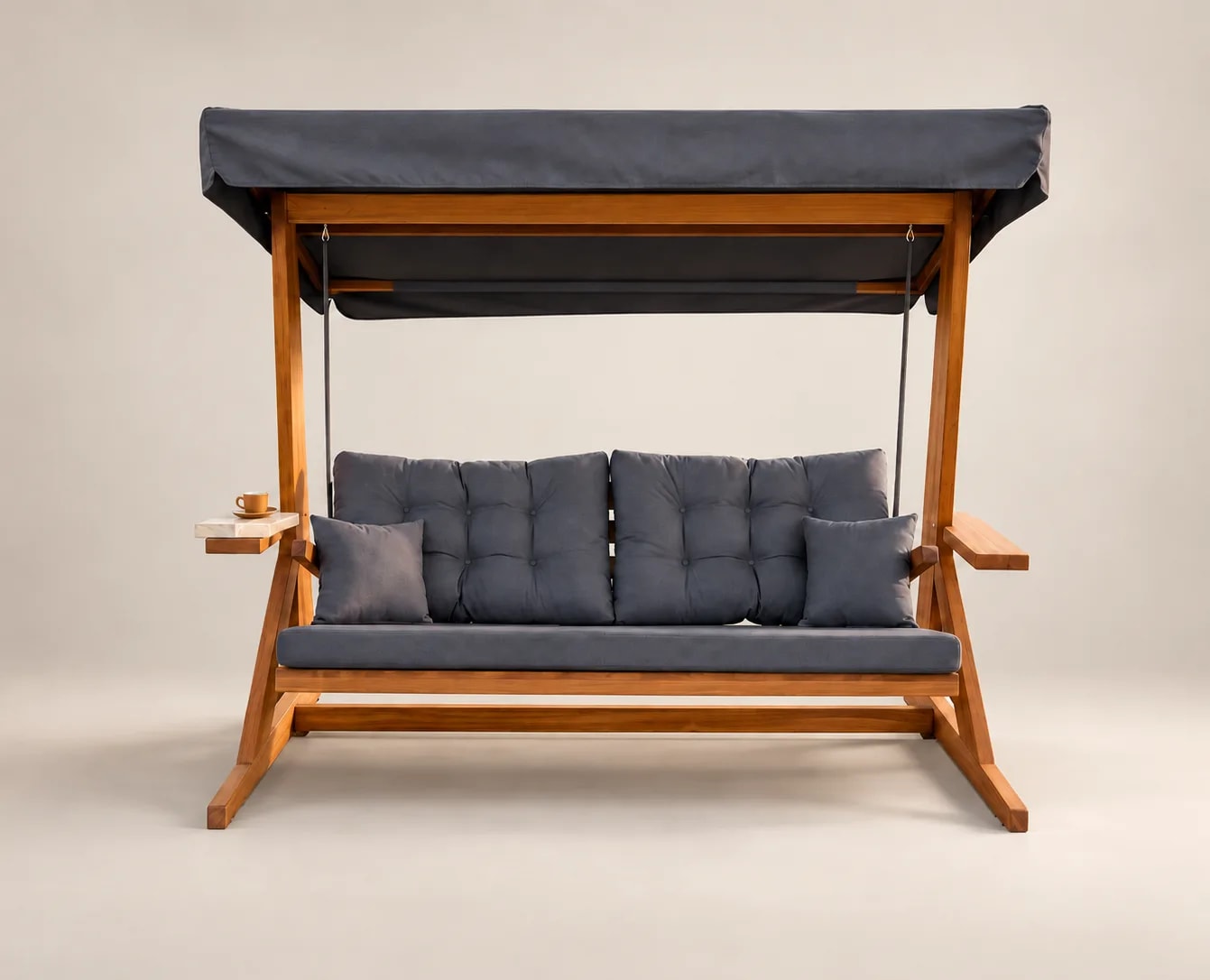 Mihenk 2400 front view — 211 cm wide, seats four; studio frame for size reference (digital staging)